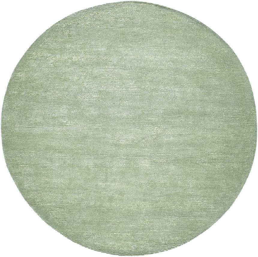 Round Helio Area Rug in sage green. Viscose rug with subtle horizontal texture. Design-Round-8