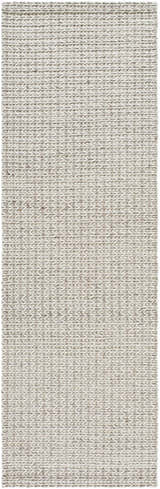 Close-up of the hand woven Lenci Wool Area Rug. Beige and rose cream wool rug with a textured, braided design. Design-Runner-268