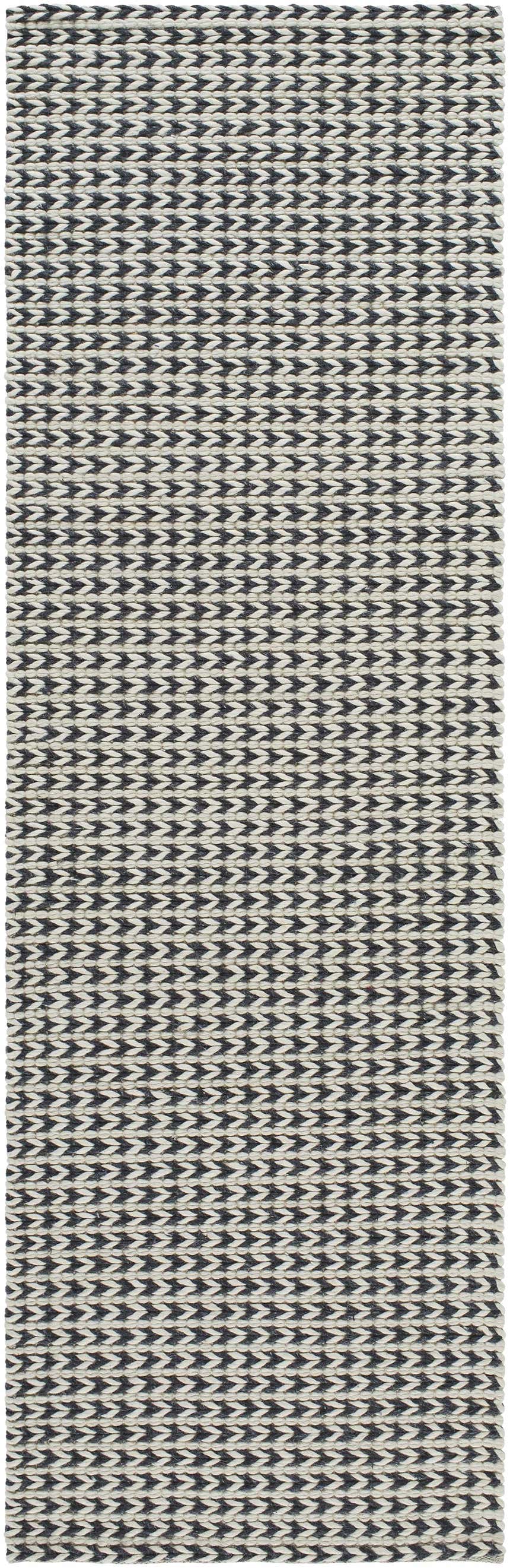 Close-up of the hand-woven Lenci Silver Beige Area Rug, featuring a textured, geometric pattern in silver beige and bark brown. Design-Runner-268