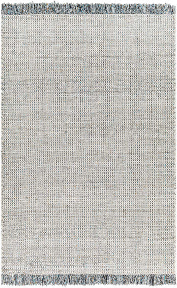 Close-up of the Beige Teal Aron Area Rug showing its woven texture and teal, brown, and charcoal color accents. Design-Rectangle-576