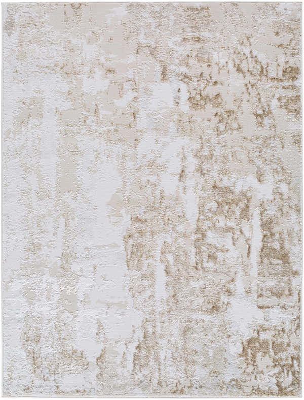 Close-up of the Junko Area Rug featuring a contemporary beige, cream, and tan abstract design. Design-Rectangle-537