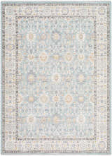 Adilet Blue Washable Area Rug: Farmhouse style rug with a traditional floral pattern in light blue, gold, and gray tones. Design-Rectangle-537