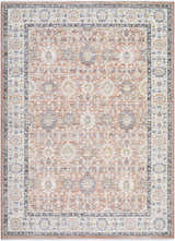 Adilet Dark Pink Washable Area Rug with traditional floral pattern and farmhouse style border. Rectangle shape. Design-Rectangle-537