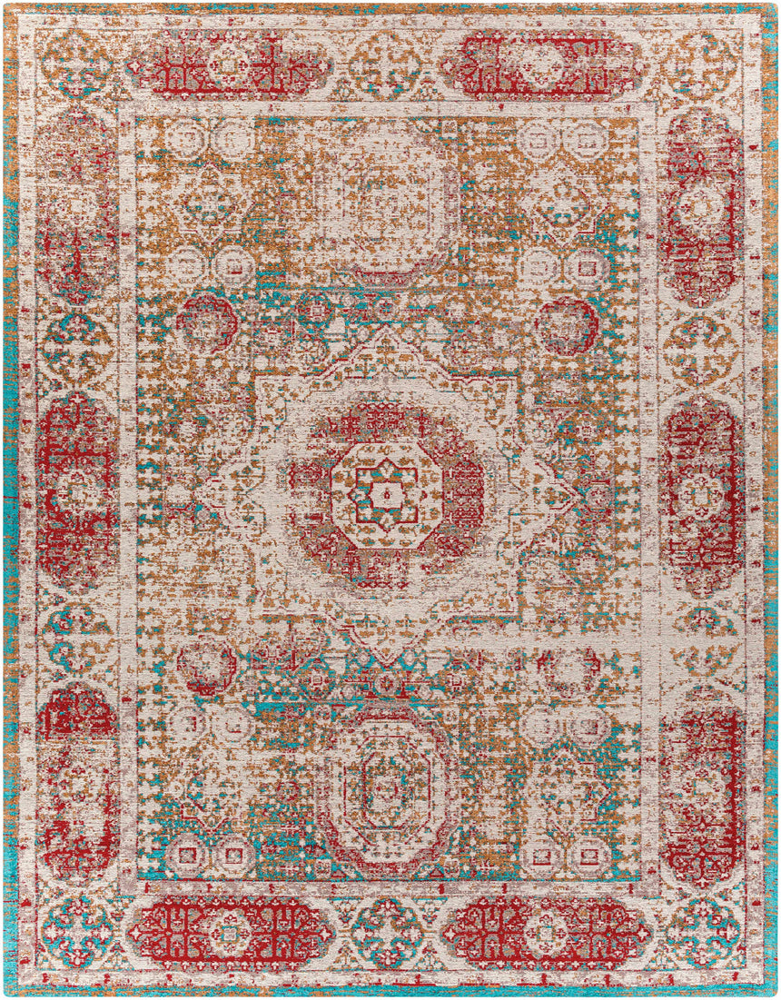 Wrangell Mustard/Red Damask Carpet Area Rug - Clearance