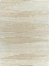 Close-up of the Susie Modern Wool Rug, featuring a contemporary geometric pattern in ash and tan hues. Design-Rectangle-811