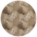 Close-up of the round Dalyn Seabreeze Taupe Washable Area Rug. Features a beige background with coral branch pattern in black, ivory.