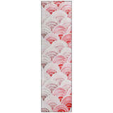 Close-up of Dalyn Seabreeze SZ5 Scarlett runner rug with pink, red, and off-white watercolor scallop pattern.