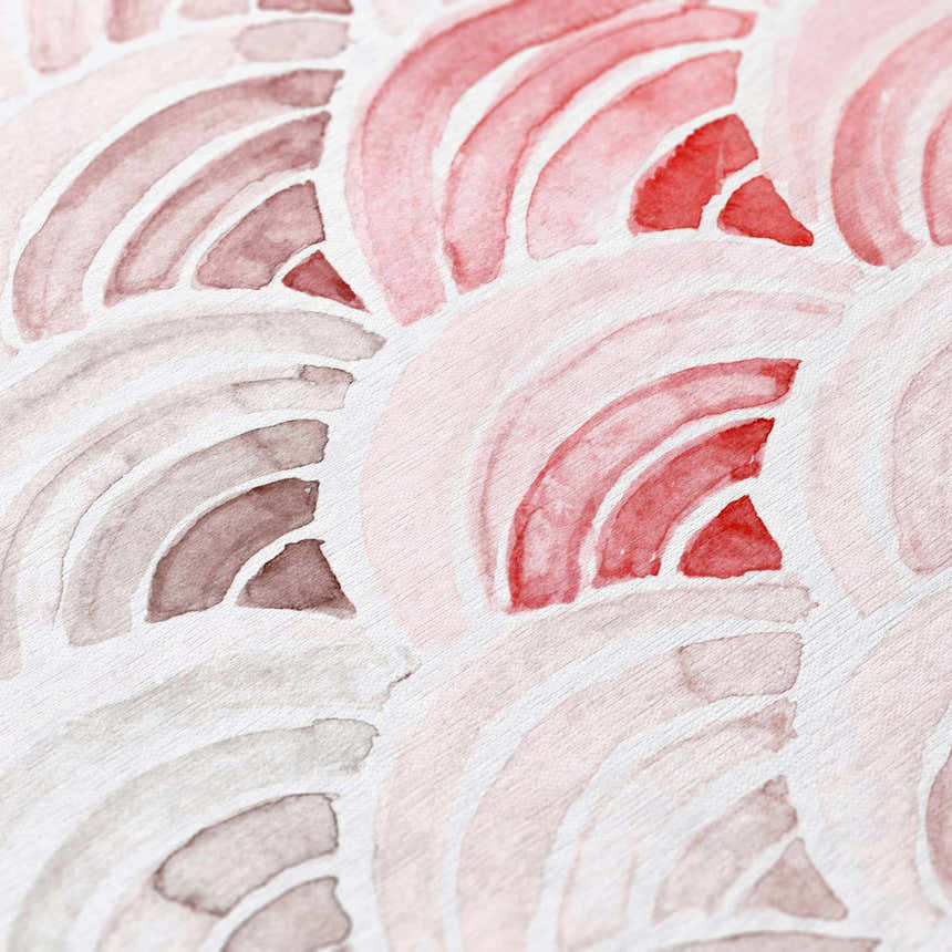 Close-up of the Dalyn Seabreeze SZ5 Scarlett rug, showcasing its red, pink, and taupe watercolor wave pattern.