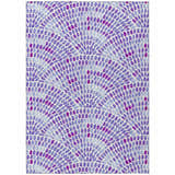 Dalyn Seabreeze Lavender Washable Area Rug close-up. Purple, light purple, and magenta oval pattern. Coastal style.