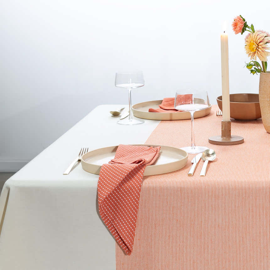The Stripe Collection Tablecloth Natural & Persimmon