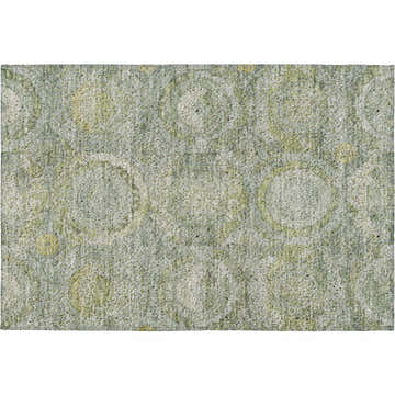 Close-up of the Dalyn Luxury Tabrook TB14 Sage Area Rug. Features beige, green, and olive tones with a subtle circle pattern.