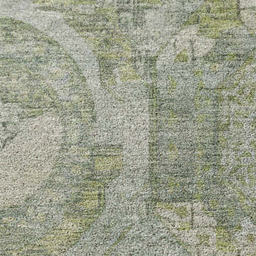 Close-up of the Dalyn Luxury Tabrook TB14 Sage Area Rug. Features a textured beige and muted sage green traditional pattern.