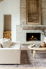 Living room scene with beige sofa and Trula Washable Area Rug - Vivir x Livabliss in beige and light gray. Farmhouse style. Styleshot