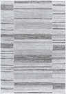 Close-up of the Tayla Shag Area Rug. Light silver, sage, silver gray, and slate blue horizontal stripes and blocks. Soft shag texture. Design-Rectangle-537