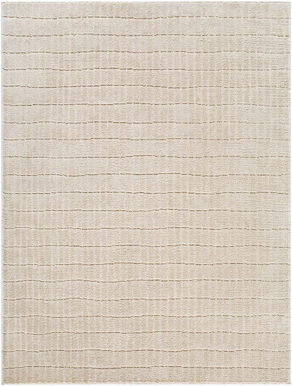 Close-up of the Cascade Dark Beige Area Rug featuring a subtle horizontal stripe design and soft, plush texture. Design-Rectangle-537