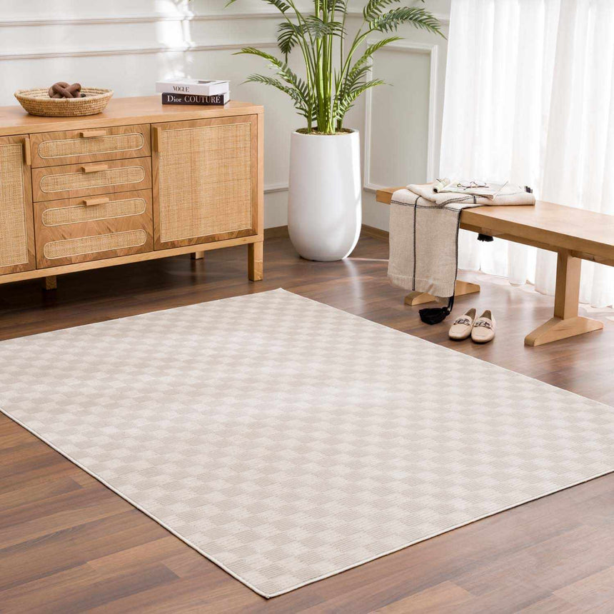 Truls 3D Checkered Washable Rug -  Biscotti