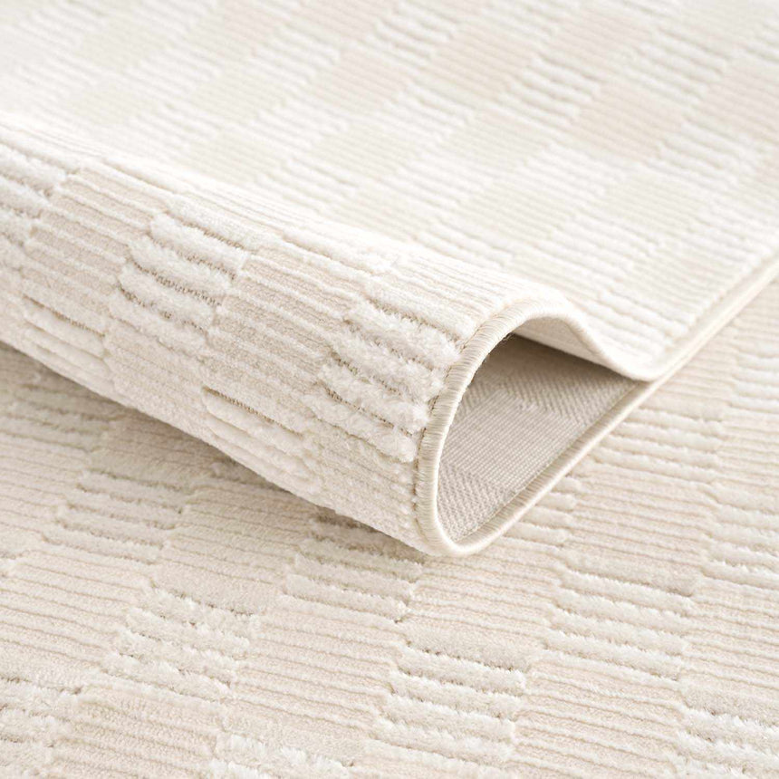 Truls 3D Checkered Washable Rug - Bone