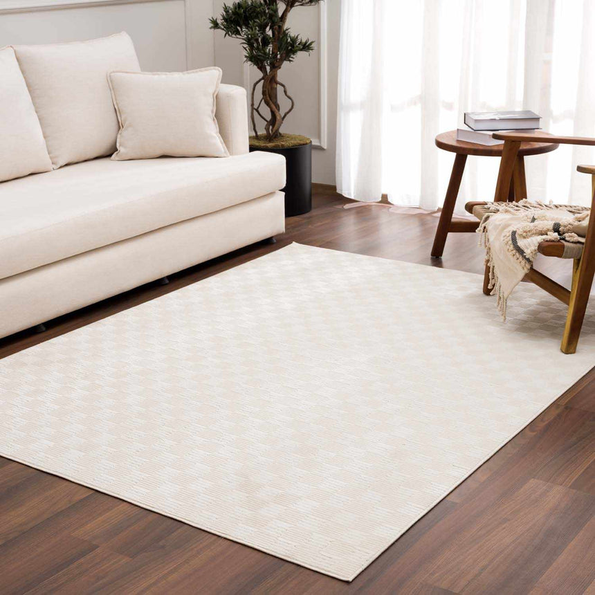 Truls 3D Checkered Washable Rug - Bone