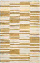 Close-up of Kamey Handmade Becki Owens x LIVABLISS BOKY-2307 Area Rug. Jute rug with ivory, sandstone, and yellow stripes. Design-Rectangle-576