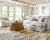 Living room with ivory sofa, rattan coffee table, and Kamey Handmade Becki Owens x LIVABLISS BOKY-2307 Area Rug. Roomscene-Rectangle