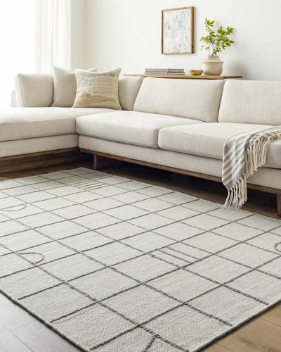 Tieve Black & White Grid Wool Rug