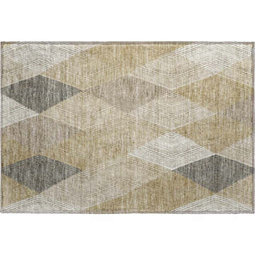 Dalyn Luxury The Reserve TR11 Wheat Washable Area Rug with geometric pattern in chestnut, peach, and taupe.