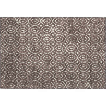 Dalyn Luxury The Reserve TR12 Brown Washable Area Rug with beige geometric circle pattern. Indoor/outdoor rug.