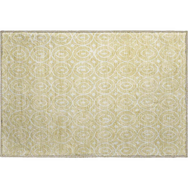 Dalyn Luxury The Reserve TR12 Wheat Washable Area Rug with a geometric circle pattern in wheat and white.