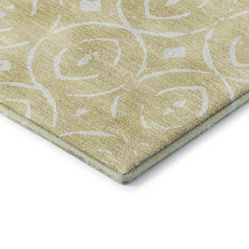 Close-up of Dalyn Luxury The Reserve TR12 Wheat Washable Area Rug, showing geometric pattern and soft texture.