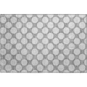 Dalyn Luxury The Reserve TR13 Gray Washable Area Rug with a geometric, white polka dot pattern on a gray background.