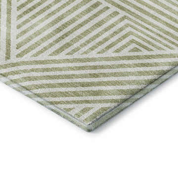Close-up of the Dalyn Luxury Indoor/Outdoor The Reserve TR14 Aloe Washable Area Rug with a geometric aloe and white pattern.
