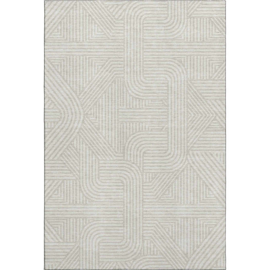 Beige Dalyn Luxury The Reserve TR14 rug with a geometric pattern of lines and curves. Washable indoor/outdoor area rug.