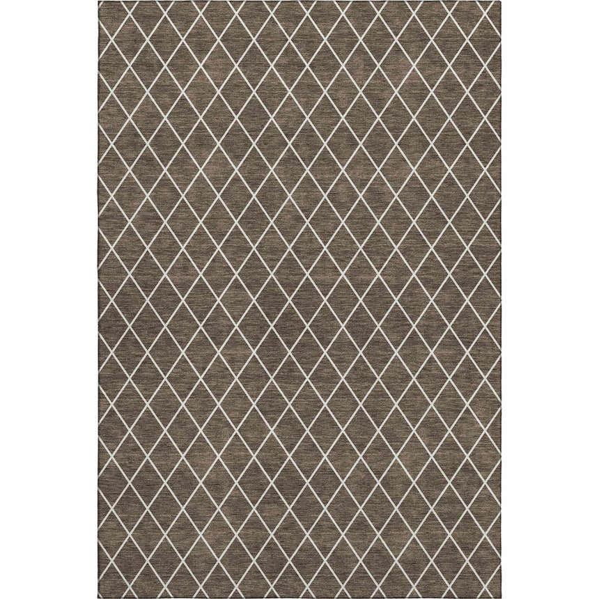 Dalyn Luxury The Reserve TR15 Brown Washable Area Rug with beige geometric diamond pattern.