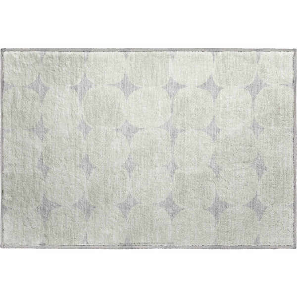 Close-up of Dalyn Luxury The Reserve TR16 Gray Washable Area Rug with geometric beige and taupe circle pattern.