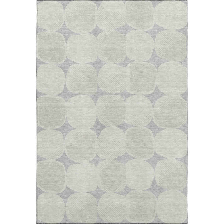 Dalyn Luxury The Reserve TR16 Gray Washable Area Rug with a geometric pattern of beige circles on a gray background.