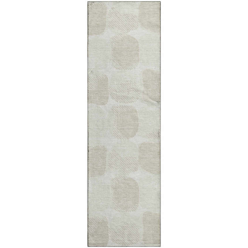 Close-up of the Dalyn Luxury Indoor/Outdoor The Reserve TR16 Ivory Washable Area Rug with a geometric beige pattern.