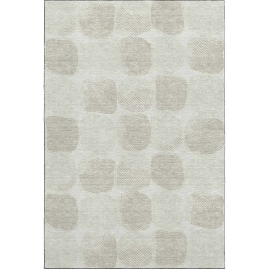 Close-up of the Dalyn Luxury Indoor/Outdoor The Reserve TR16 Ivory Washable Area Rug with a beige geometric pattern.