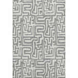 Close-up of the Dalyn Luxury Indoor/Outdoor The Reserve TR1 Gray Washable Area Rug with a geometric maze pattern.