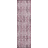 Close-up of the Dalyn Luxury The Reserve TR2 Blush Washable Area Rug. Geometric diamond pattern in blush pink and light purple.