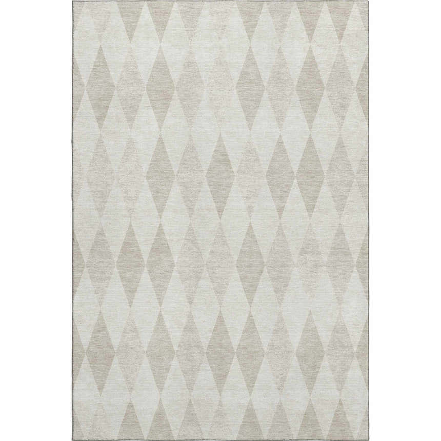 Close-up of the Dalyn Luxury The Reserve TR2 Ivory Washable Area Rug with beige and chestnut geometric diamond pattern.