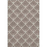 Close-up of Dalyn Luxury The Reserve TR9 Brown Washable Area Rug. Geometric fan pattern in beige and dark brown.