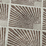 Close-up of Dalyn Luxury The Reserve TR9 Brown Washable Area Rug with geometric sunburst pattern in beige and dark brown.
