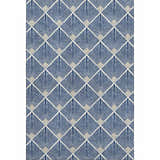 Close-up of Dalyn Luxury Indoor/Outdoor The Reserve TR9 Navy Washable Area Rug with geometric fan pattern.