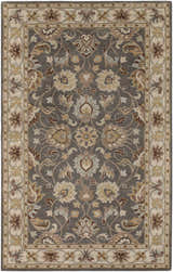 Detailed floral pattern of the Cherryfield Hand Tufted Taupe Wool Rug with charcoal, beige, and brown tones. Design-Rectangle-58