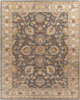 Detailed floral pattern on the Cherryfield Hand Tufted Taupe Wool Rug. Colors include taupe, beige, yellow, and brown. Design-Rectangle-7696