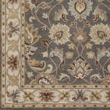 Close-up of the hand-tufted Cherryfield Taupe Wool Rug. Features a floral pattern in taupe, beige, brown, and gray tones. Swatch
