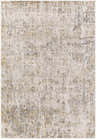 Close-up of the Tiago Area Rug, a contemporary rug with beige, charcoal, cream, and gray abstract patterns. Design-Rectangle-537
