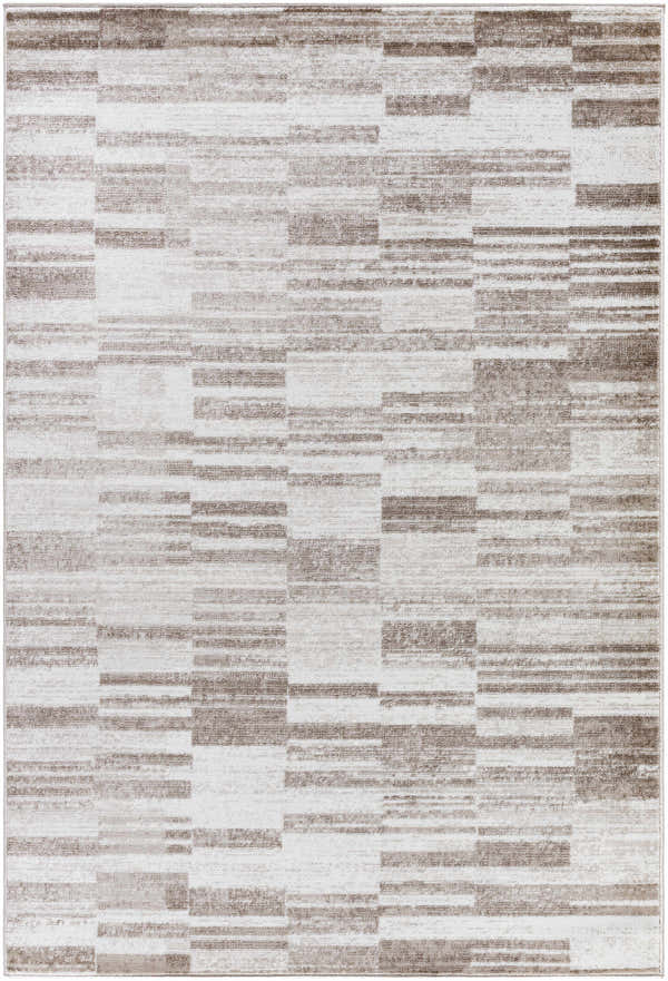 Close-up of the Tehya Beige Area Rug. Contemporary style with light silver and silver gray tones. Design-Rectangle-5373