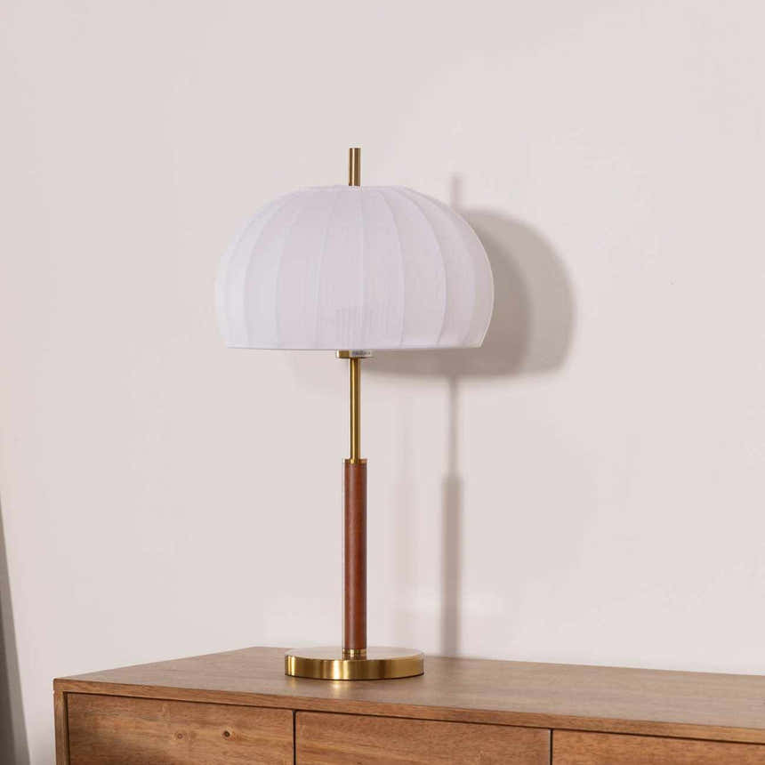 Nokoo Beige Wood Table Lamp with Rubber Wood Base