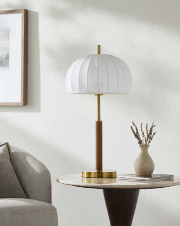 Nokoo Beige Wood Table Lamp with Rubber Wood Base